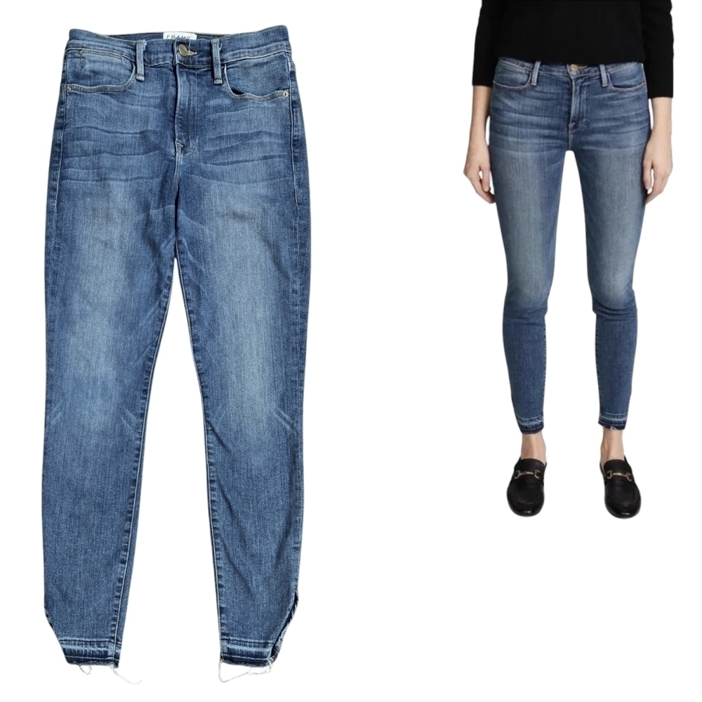 Frame Le High Skinny Ankle Jeans Triangle Cut Released Hem Revere Wash